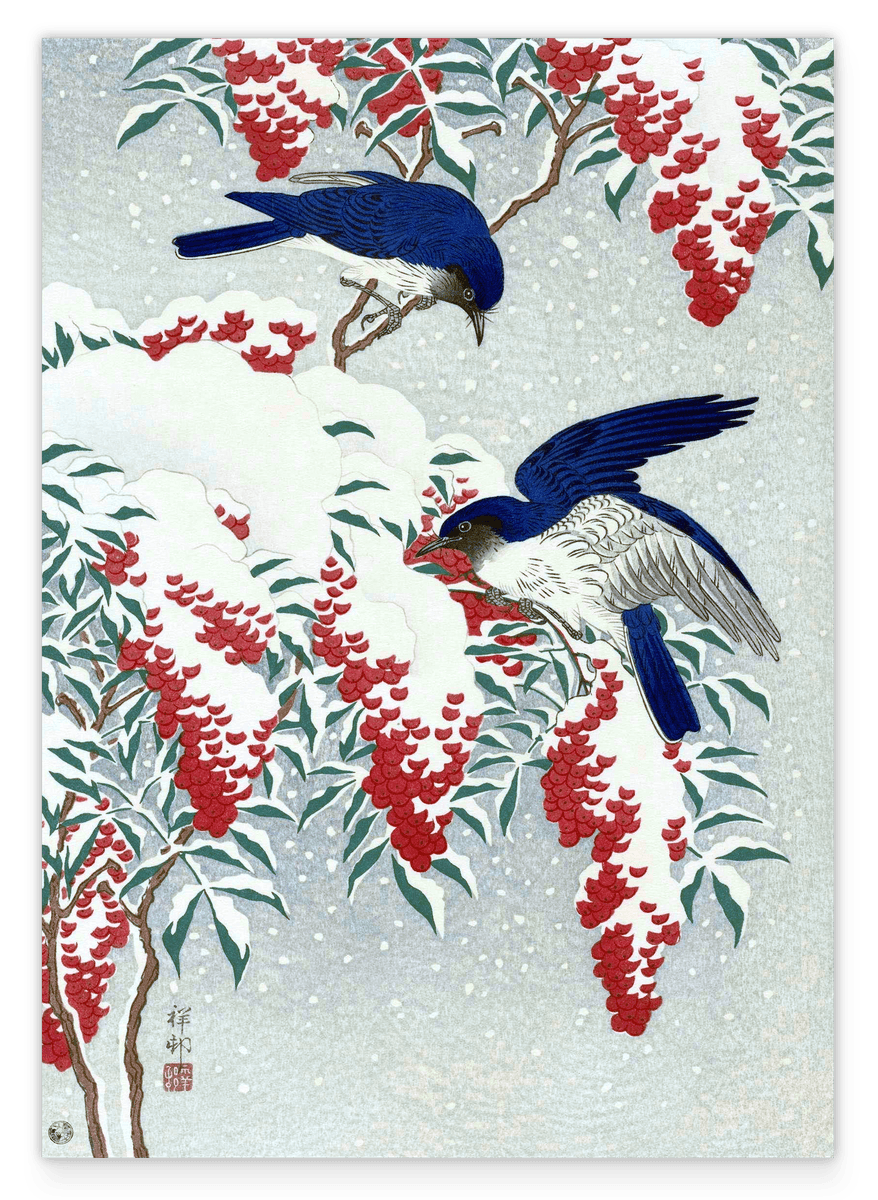 Ohara Koson - Vögel an Beeren im Winter