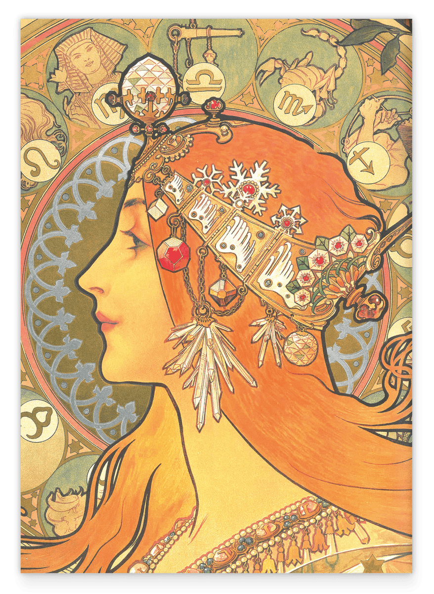 Alfons Mucha - Bohemian redhead woman with signs
