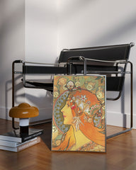 After Hover: Alfons Mucha - Bohemian redhead woman with signs