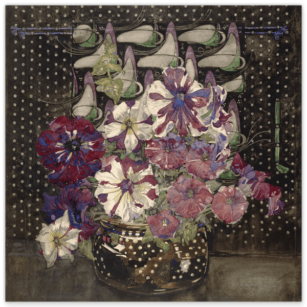 Charles Rennie Mackintosh - Blumen-Stillleben auf dunklem Hintergrund