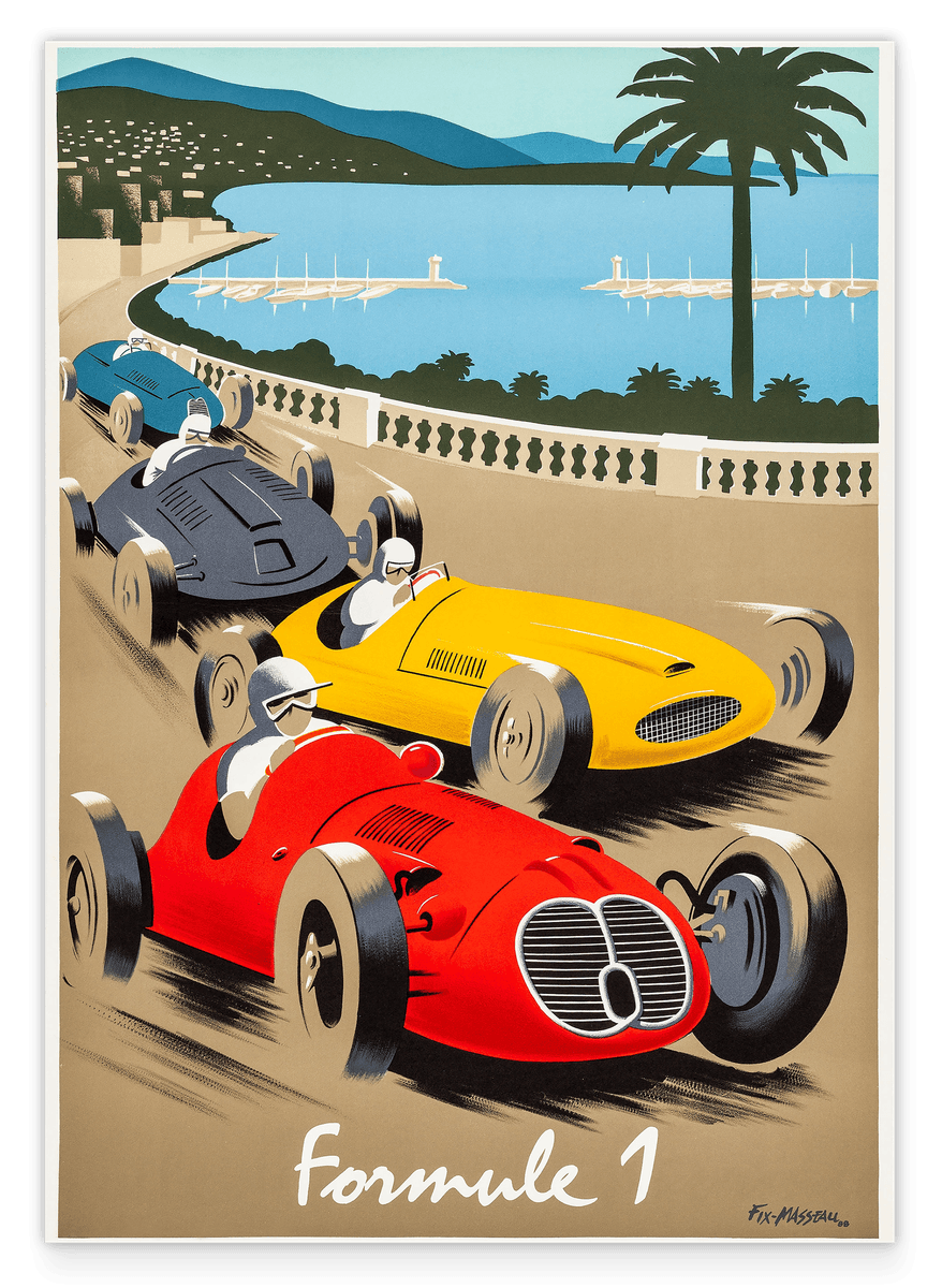 Pierre Fix-Masseau - Art Deco Werbeplakat - Formel 1 Côte d'Azur