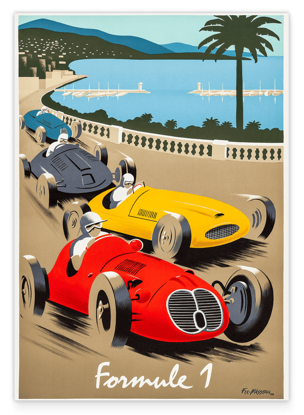Pierre Fix-Masseau - Art Deco Werbeplakat - Formel 1 Côte d'Azur