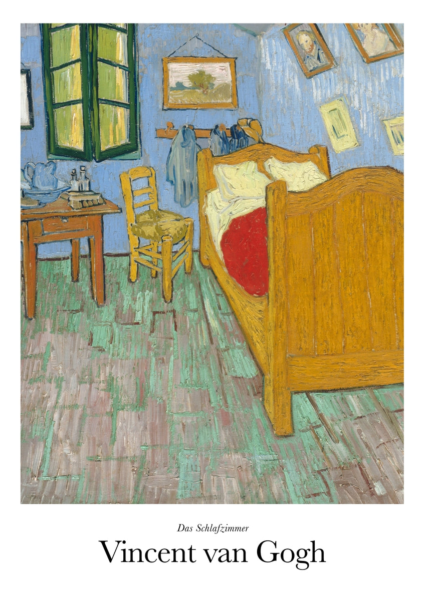 Set aus 3 Postern: Klassiker von Vincent van Gogh - Sonnenblumen, Selbstportrait & das Schlafzimmer
