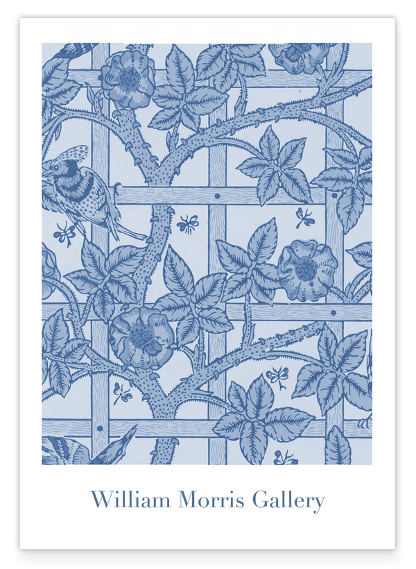 William Morris Jagd - Museum-Poster Rosen und Vögel in blau