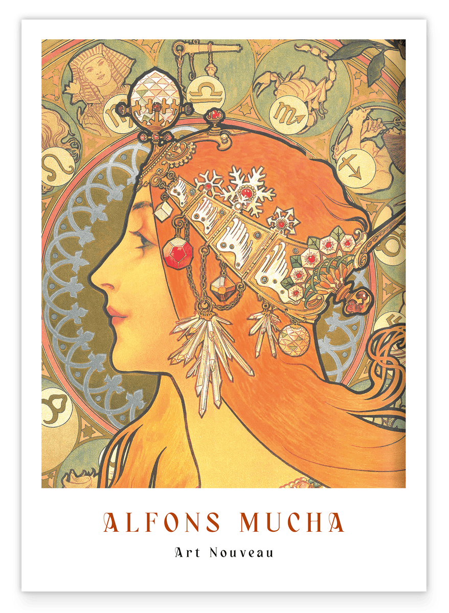Alfons Mucha - Museum-Poster Frauenprofil mit Sternzeichen