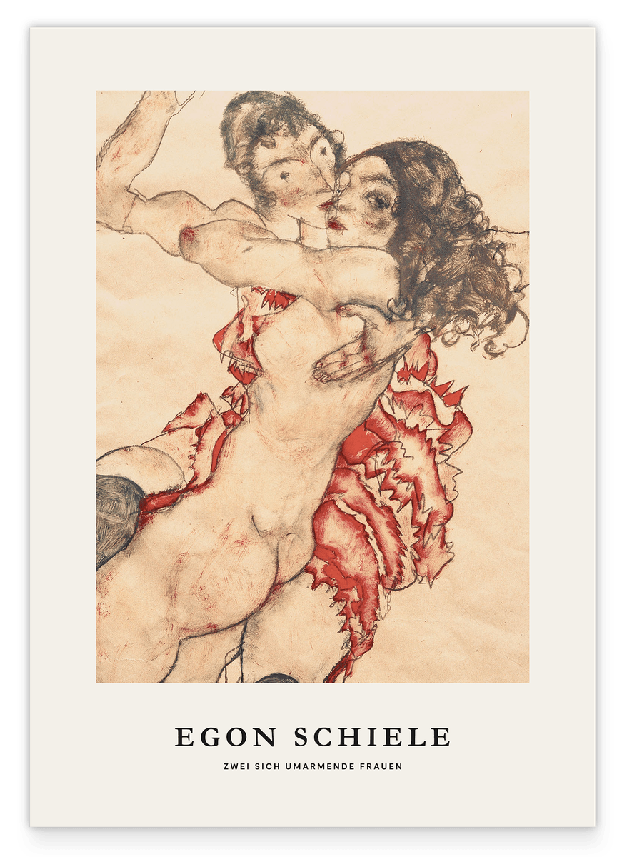 Egon Schiele - Museum-Poster I Zwei sich umarmende Frauen