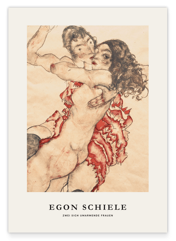Egon Schiele - Museum-Poster I Zwei sich umarmende Frauen