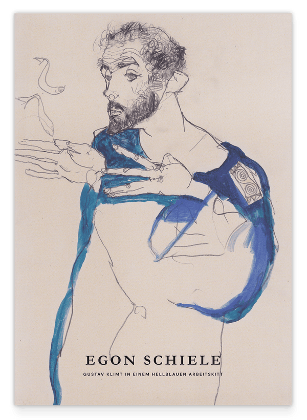 Egon Schiele - Museum-Poster II Gustav Klimt in einem hellblauen Arbeitskit