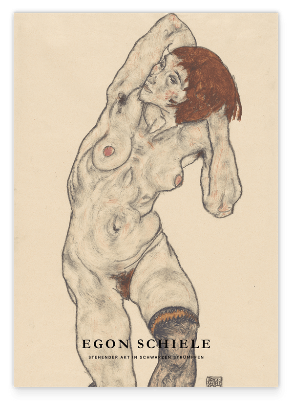 Egon Schiele - Museum-Poster II Stehender Akt in schwarzen Strümpfen