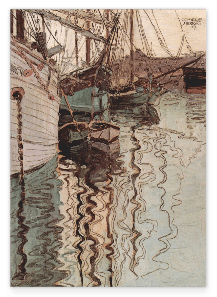 Egon Schiele - Segelschiffe im wellenbewegtem Wasser (Der Hafen von Triest)