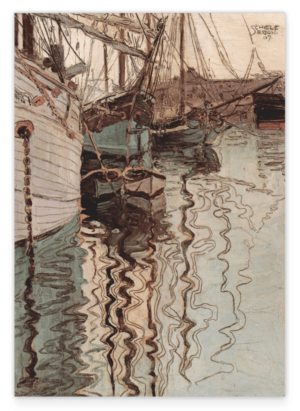 Egon Schiele - Segelschiffe im wellenbewegtem Wasser (Der Hafen von Triest)