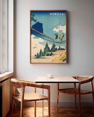 After Hover: Katsushika Hokusai - Die Hängebrücke an der Grenze der Hida und Etchū Provinzen im Hochformat - Museum-Poster II (Hietsu no sakai tsuribashi)