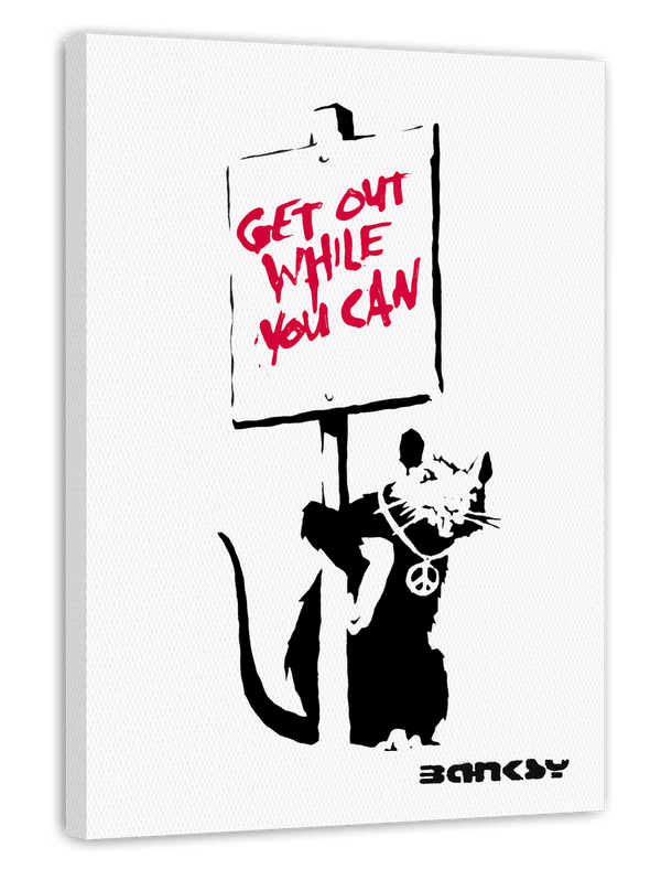 Banksy - Museum-Poster Get out while you can - Ratte mit Schild