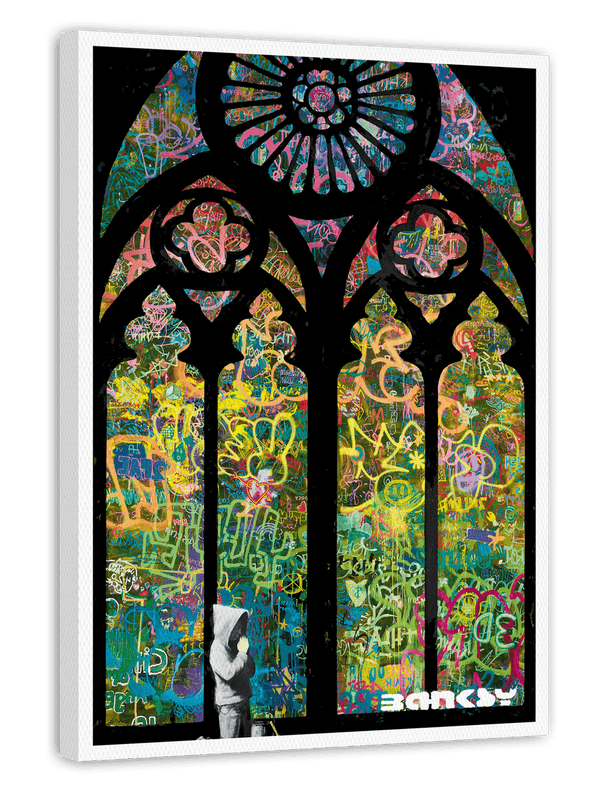 Banksy - Museum-Poster Glasmalerei in Kirche - Graffiti