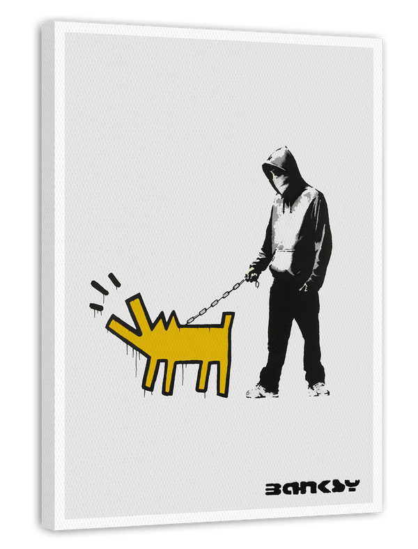Banksy - Museum-Poster Mann mit bellendem Hund in Anlehnung an Keith Haring