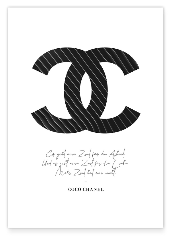 Zitat von Coco Chanel - Mode-Ikone - Schwarz mit Nadelstreifen
