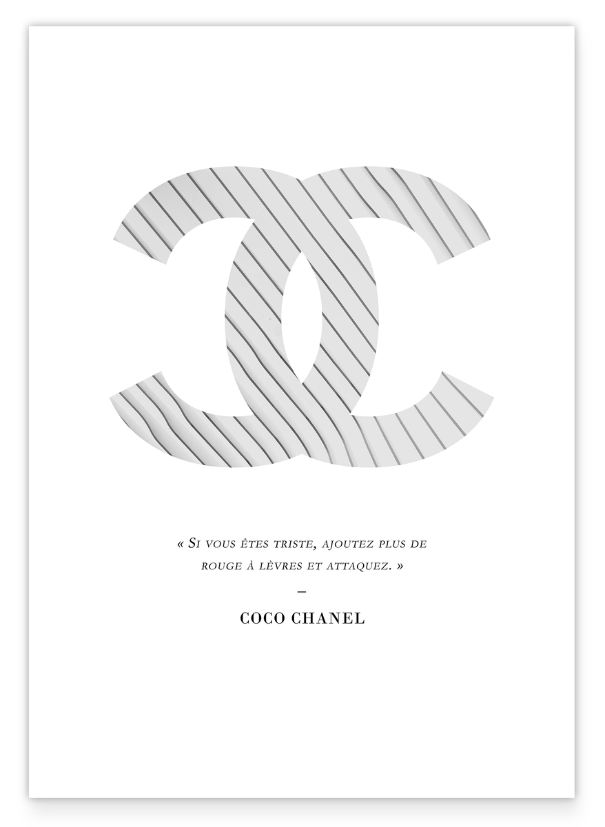 Coco Chanel Zitat - Mode Label Weiß mit Nadelstreifen