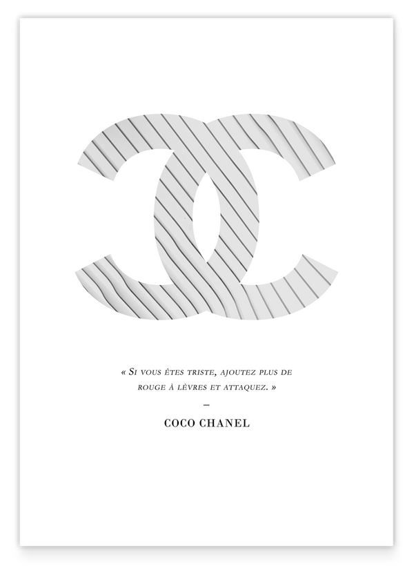 Coco Chanel Zitat - Mode Label Weiß mit Nadelstreifen