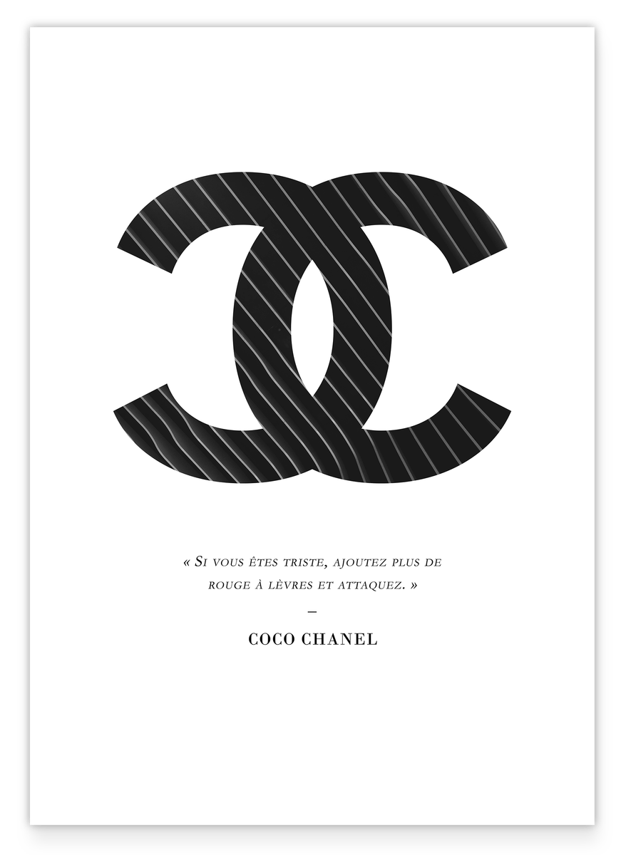 Zitat von Coco Chanel - Mode-Ikone - Schwarz mit Nadelstreifen