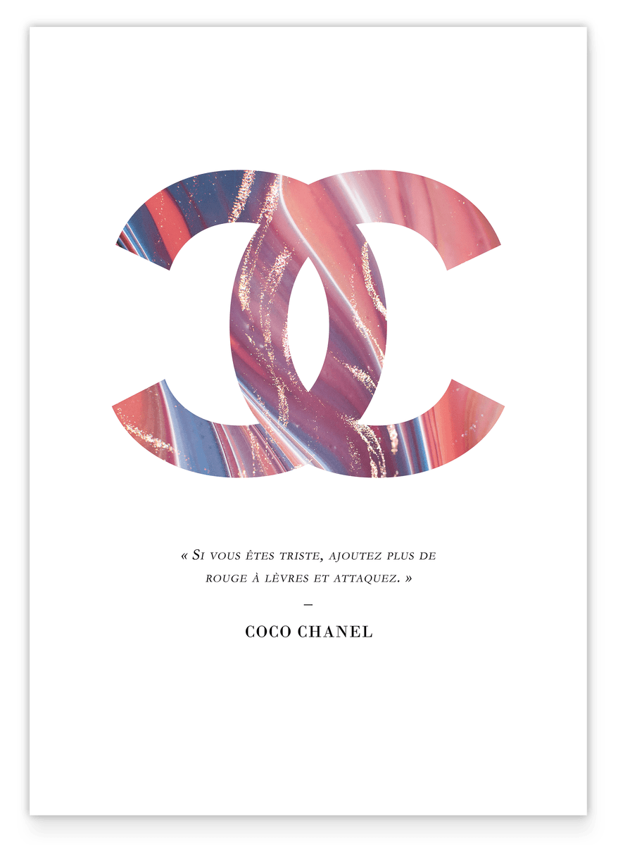 Französisches Zitat von Coco Chanel - Mode Logo in Pastellfarben