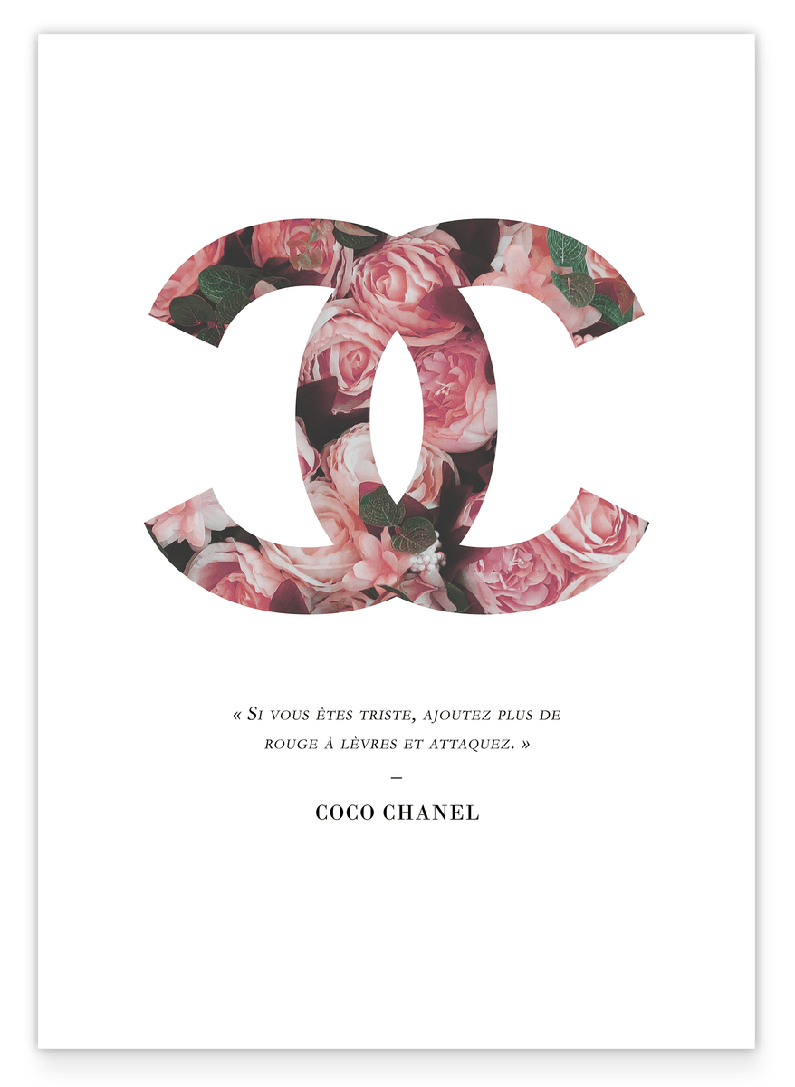 Französisches Zitat von Coco Chanel mit Rosen