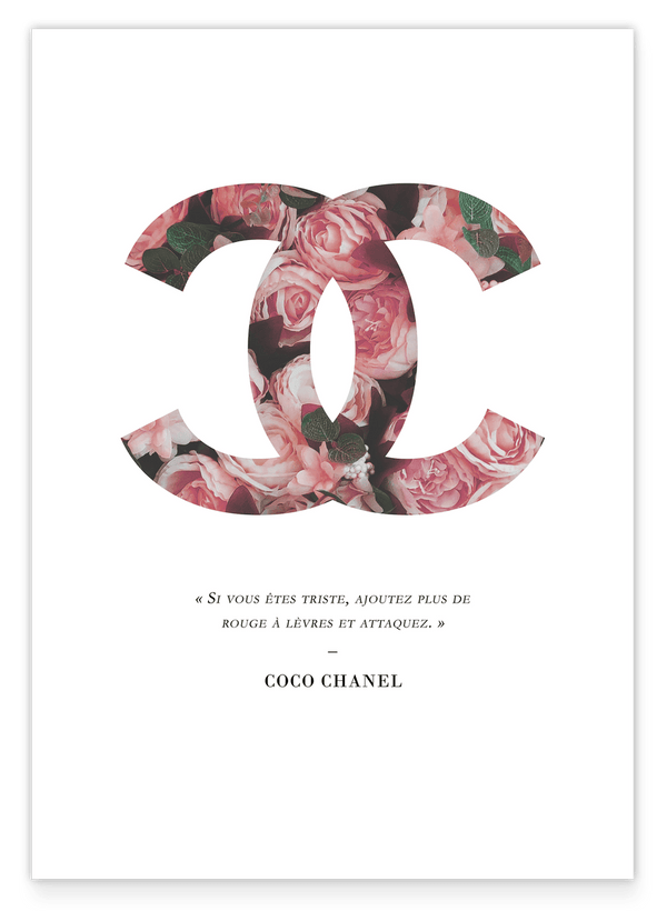 Französisches Zitat von Coco Chanel mit Rosen