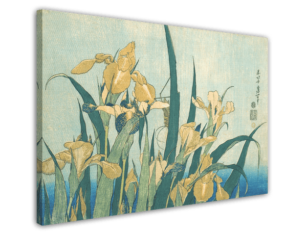 Katsushika Hokusai - Grashüpfer und Iris (Gelbe Blumen)