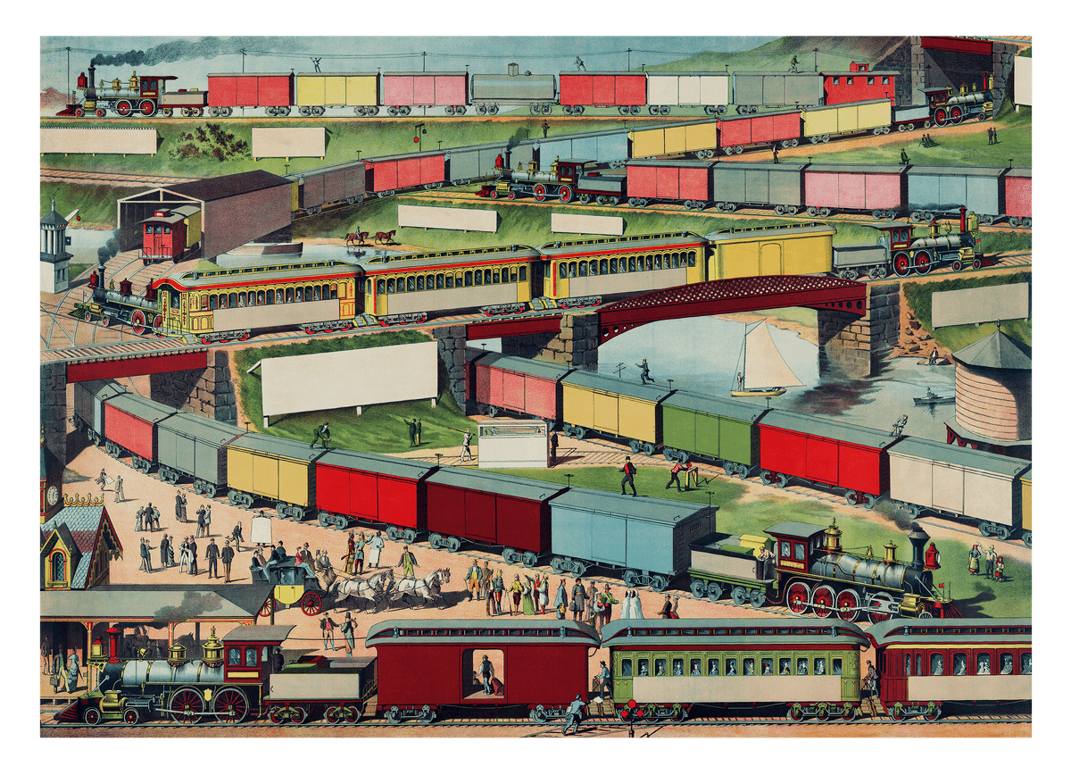 Eisenbahnzüge mit bunten Waggons
