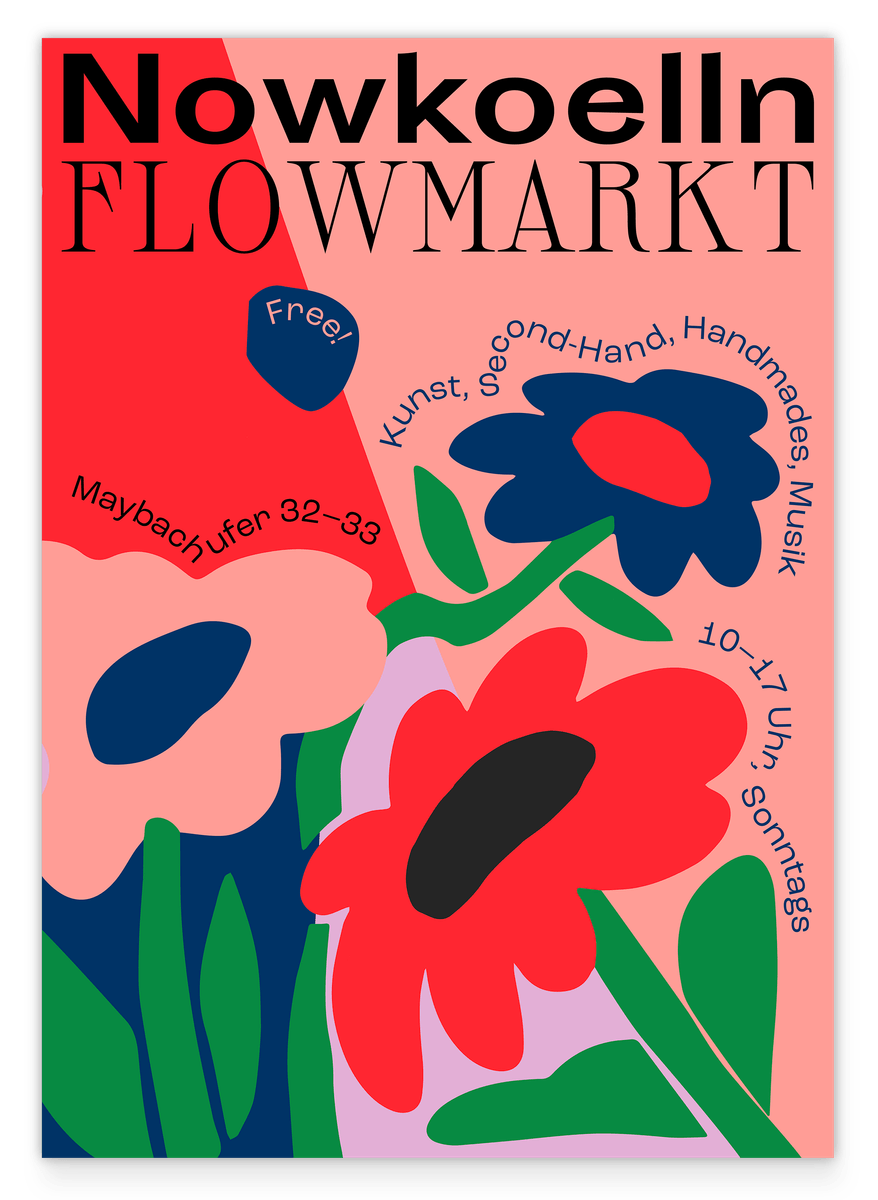 Flowmarkt Berlin Kultmotiv mit roten Blumen