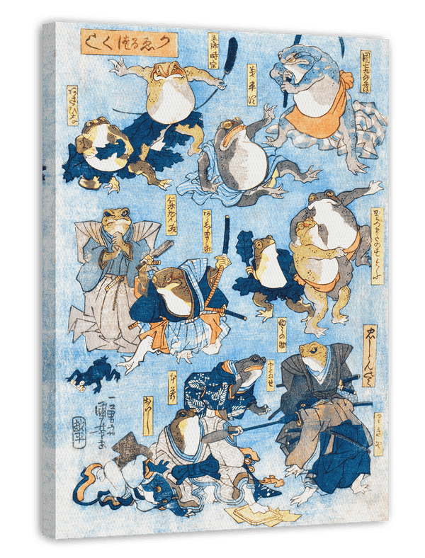 Utagawa Kuniyoshi - Frösche spielen berühmte Helden der Kabuki-Bühne