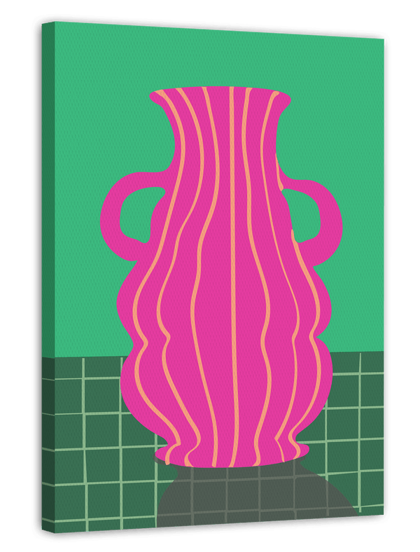 Abstrakte Vase mit zwei Griffen in pink