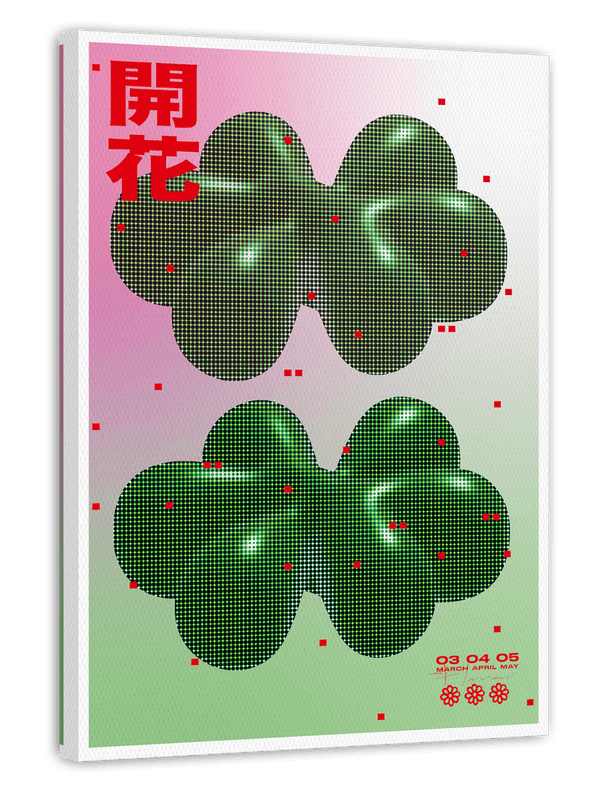 Grüne 3D Formen mit japanischen Schriftzeichen