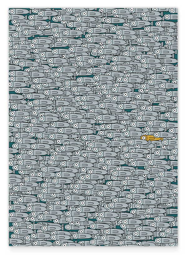 Goldsardine in einem Schwarm aus Fischen