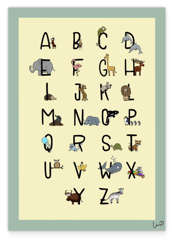 ABC Poster mit Tieren - Deutsches Alphabet