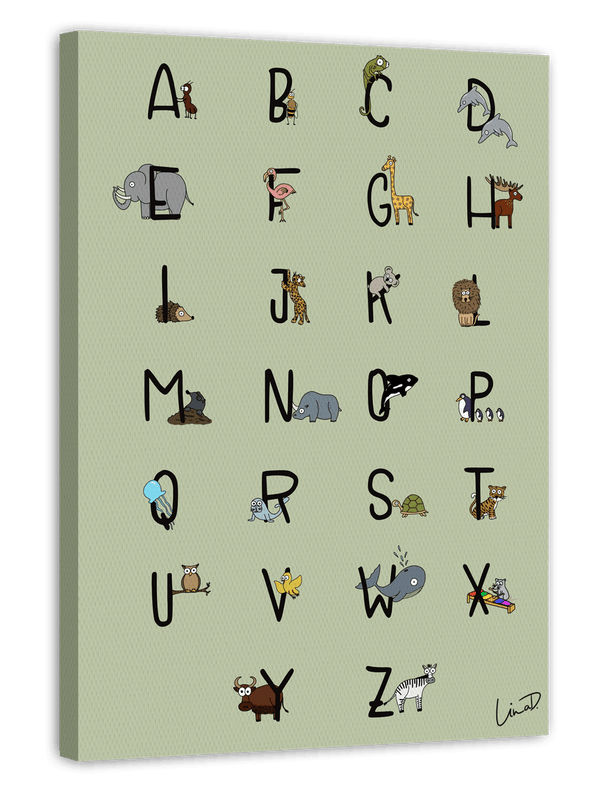 ABC Poster mit Tieren in Grün - Deutsches Alphabet