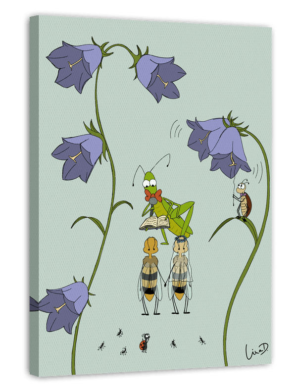 Bienenhochzeit - Süße Tierzeichnung, Natur-Illustration für das Kinderzimmer