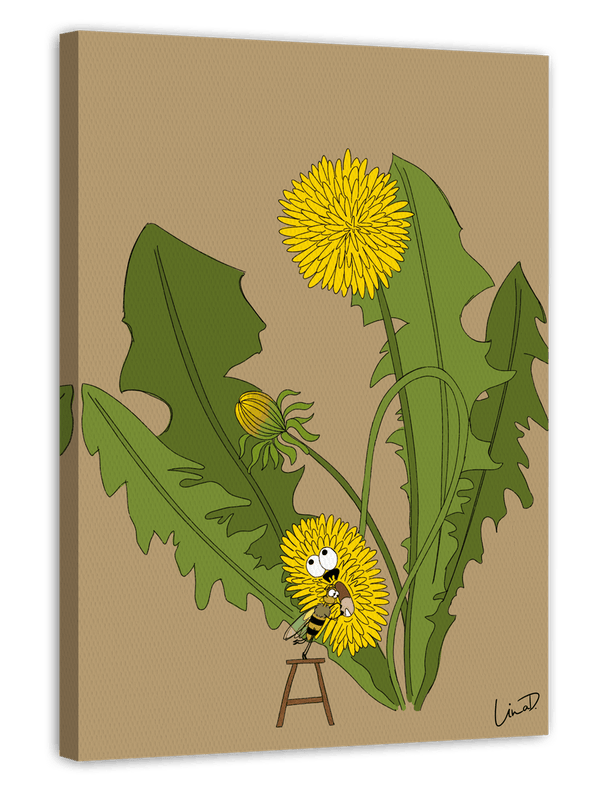 Biene untersucht Löwenzahn - Süße Natur-Illustration für das Kinderzimmer