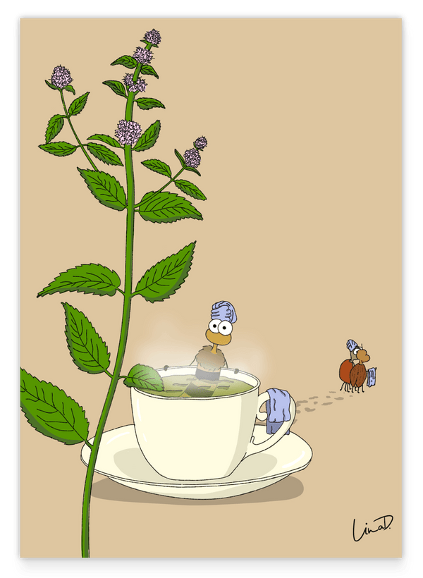 Bienen-Sauna in der Teetasse - Süße Tierzeichnung für das Kinderzimmer