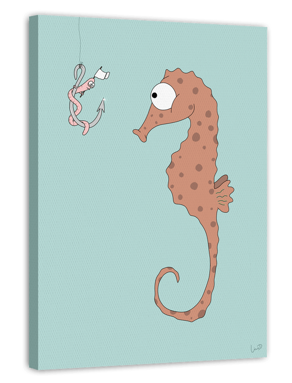 Verhandlungen - Lustige Tierzeichnung mit Seepferdchen und Wurm - Illustration für Kinder