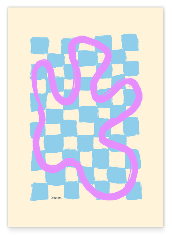 Schachbrett mit Line Art in Hellblau