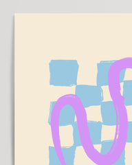 After Hover: Schachbrett mit Line Art in Hellblau