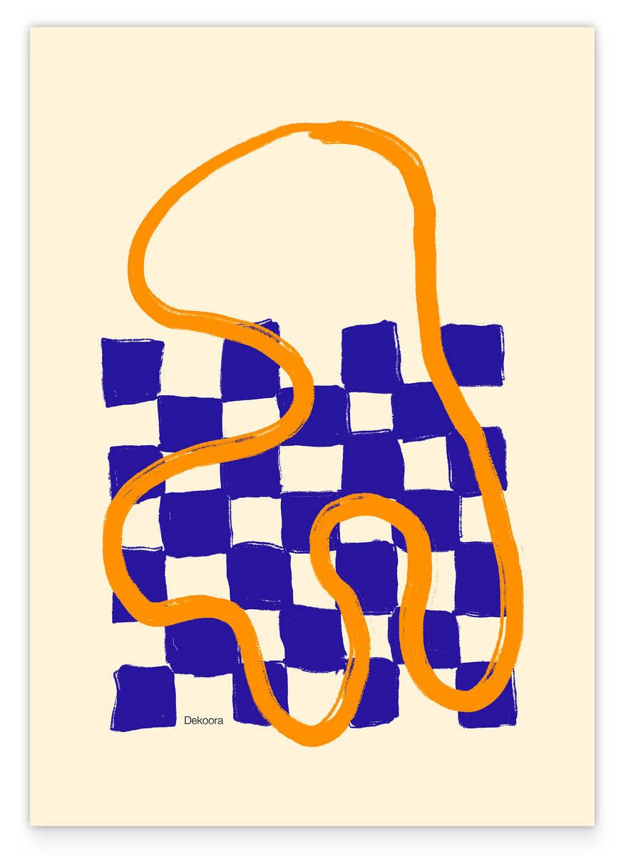 Schachbrett mit Line Art in Dunkelblau