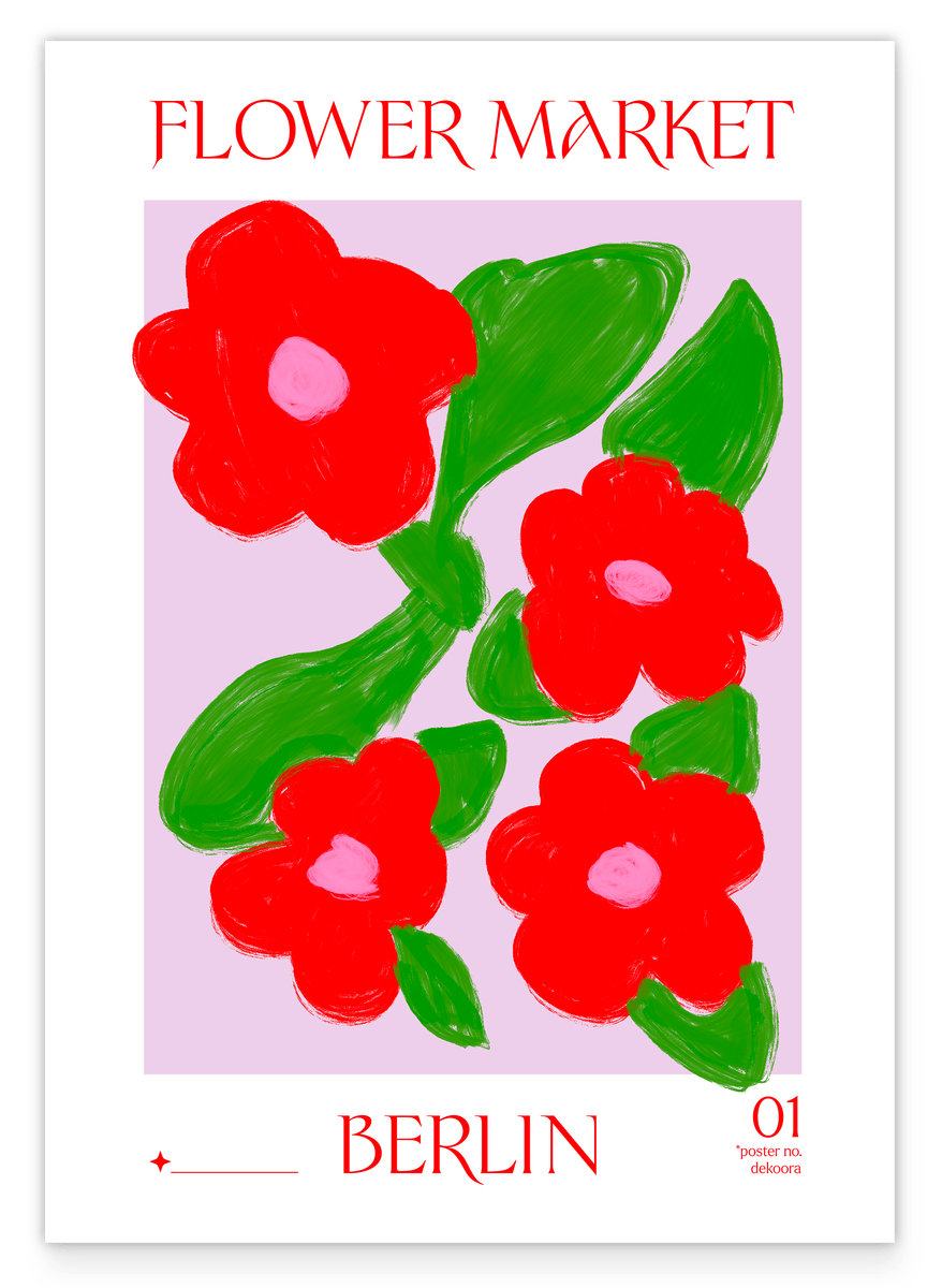 Flower Market Berlin - Blumen-Illustration in Rot