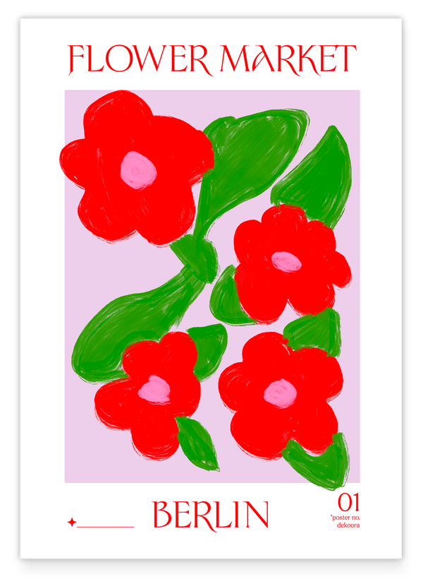Flower Market Berlin - Blumen-Illustration in Rot