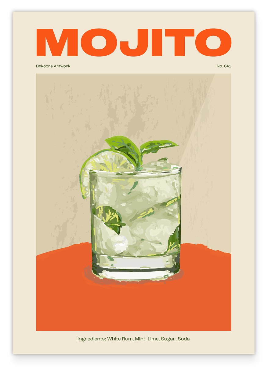 Mojito Cocktail Illustration mit Schriftzug und Zutaten