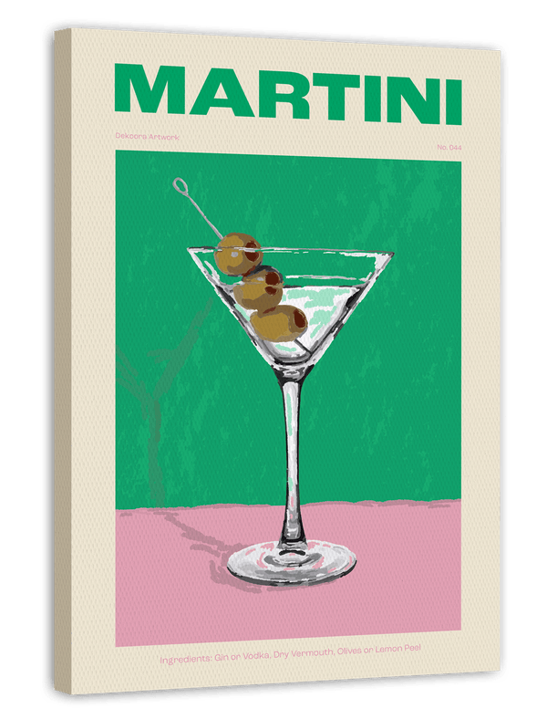 Martini Cocktail mit Oliven - Rezept mit Schriftzug