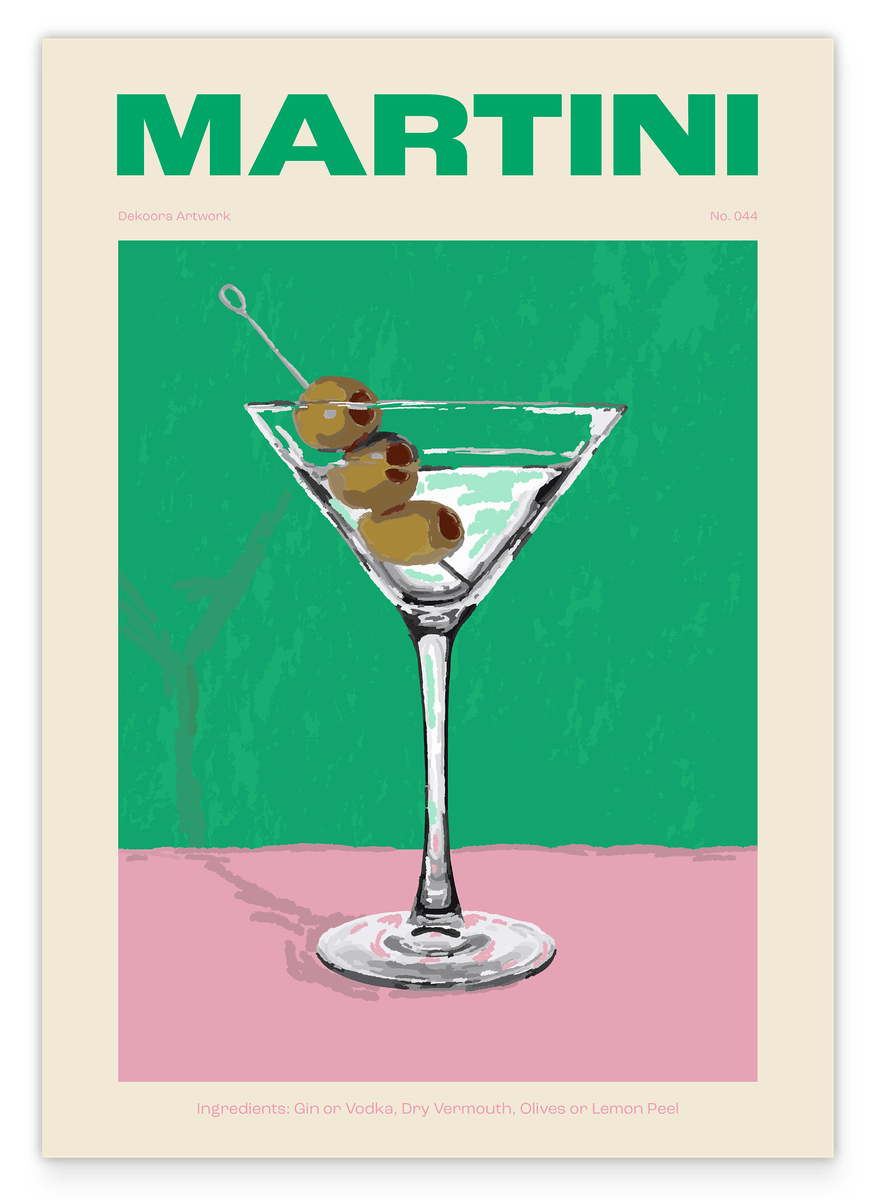 Martini Cocktail mit Oliven - Rezept mit Schriftzug