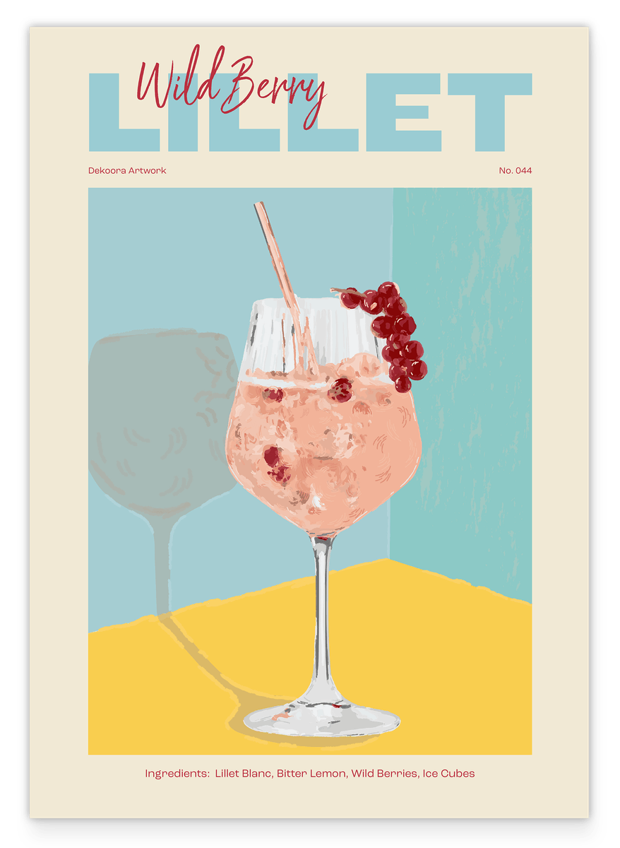 Wildberry Lillet - Cocktail im Glas mit Schriftzug