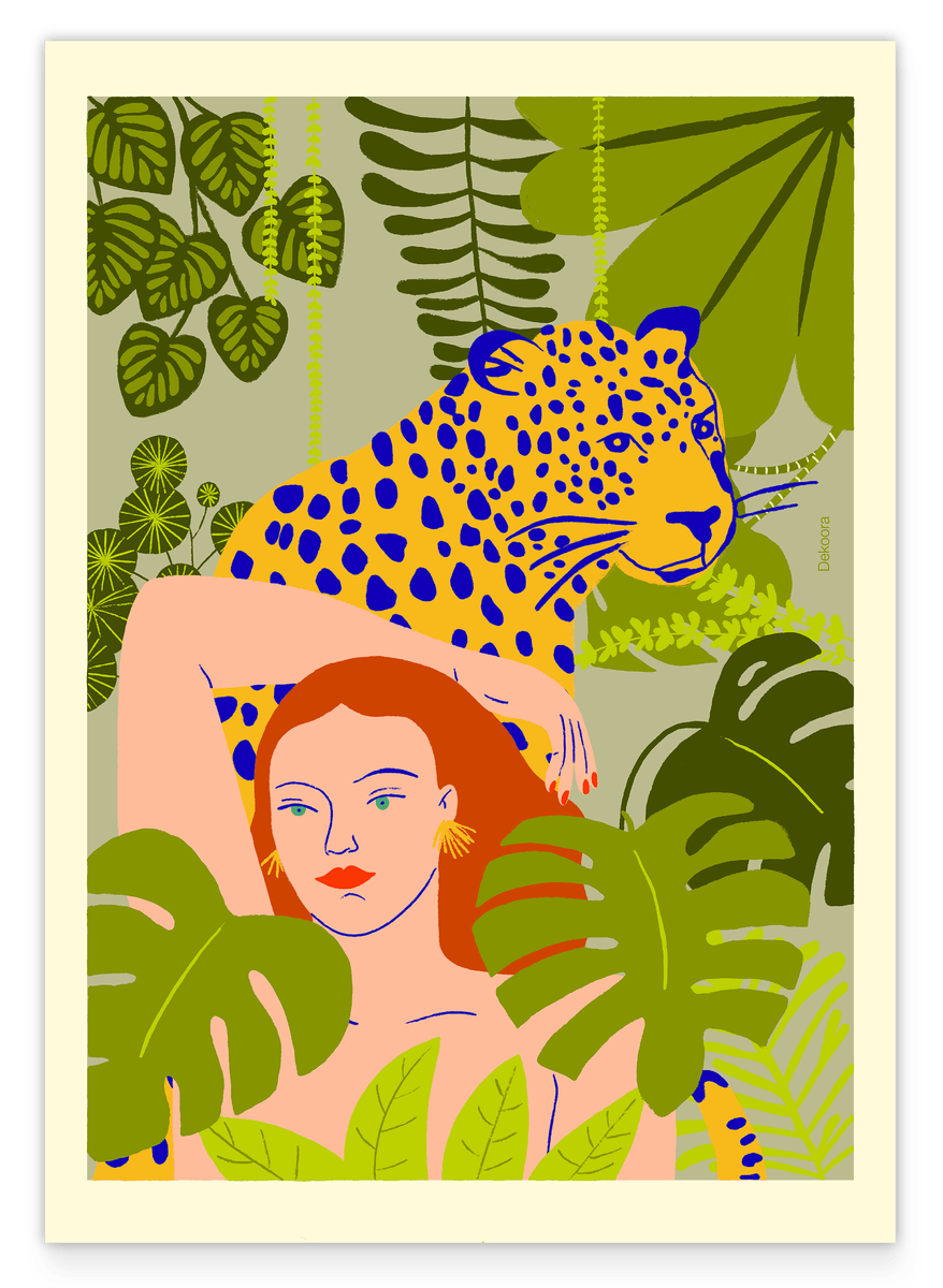 Green Jungle - Abstrakte Zeichnung mit Leopard