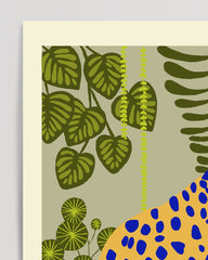 After Hover: Green Jungle - Abstrakte Zeichnung mit Leopard